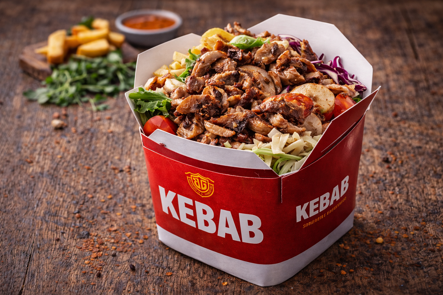 Döner Box mit Fleisch und Pommes