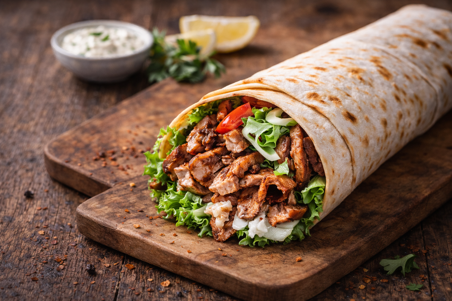 Yufka mit Salat und Fleisch